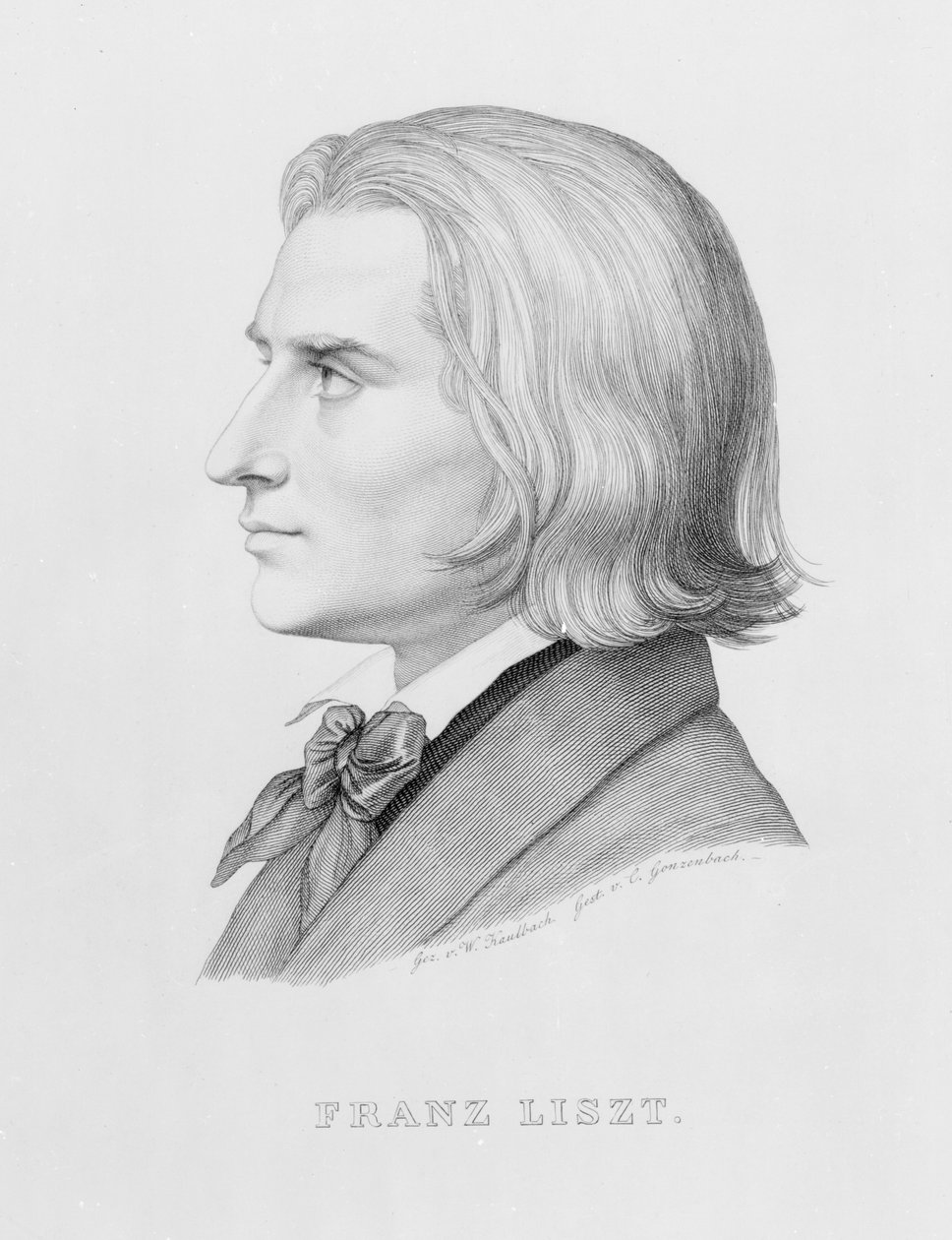 Liszt Ferenc, metszette Gonzenbach alkotó: Wilhelm von Kaulbach