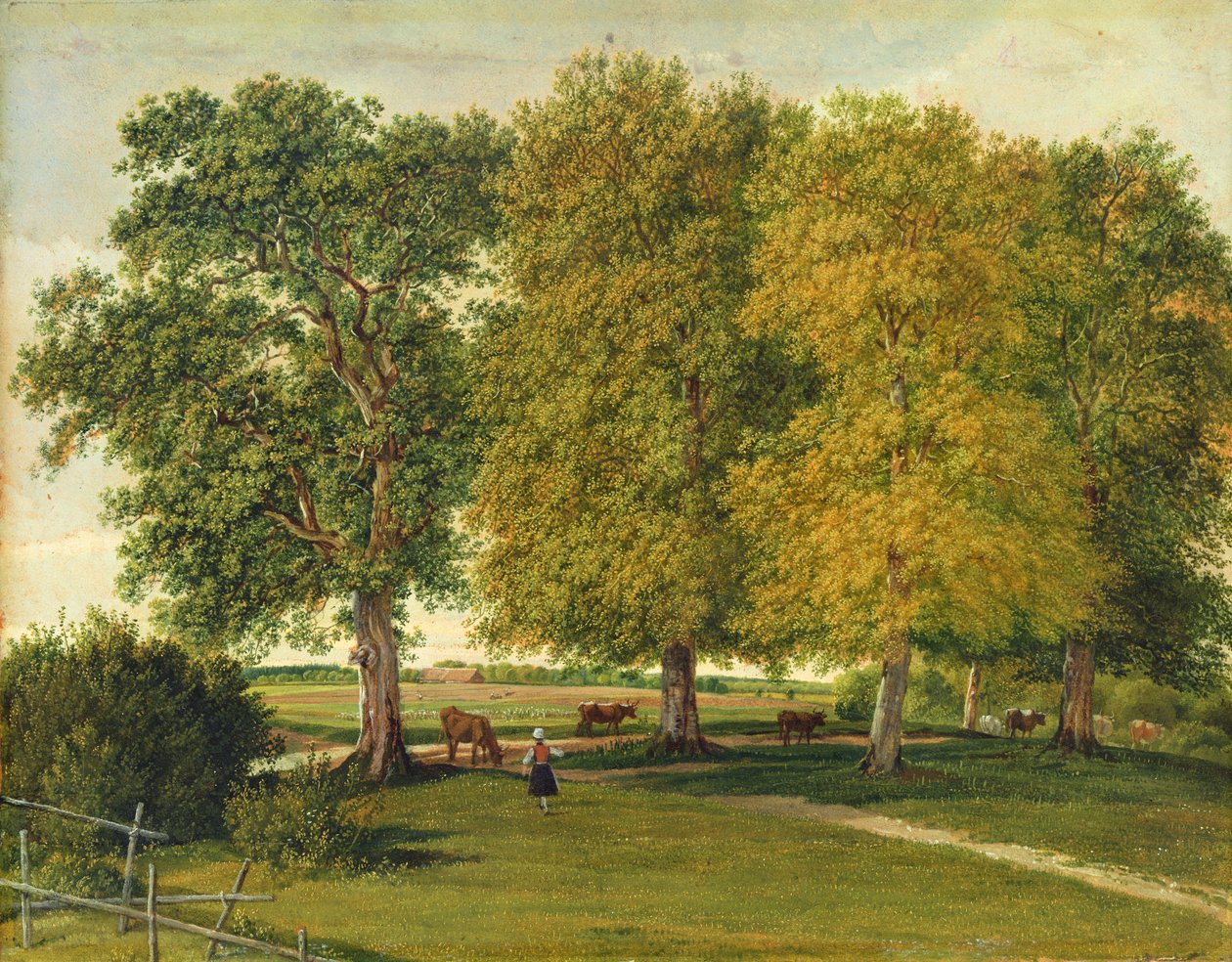 Pásztor szarvasmarhával az őszi fák alatt, 1821 körül (olaj, papír, kartonra fektetve) alkotó: Wilhelm Alexander Kobell