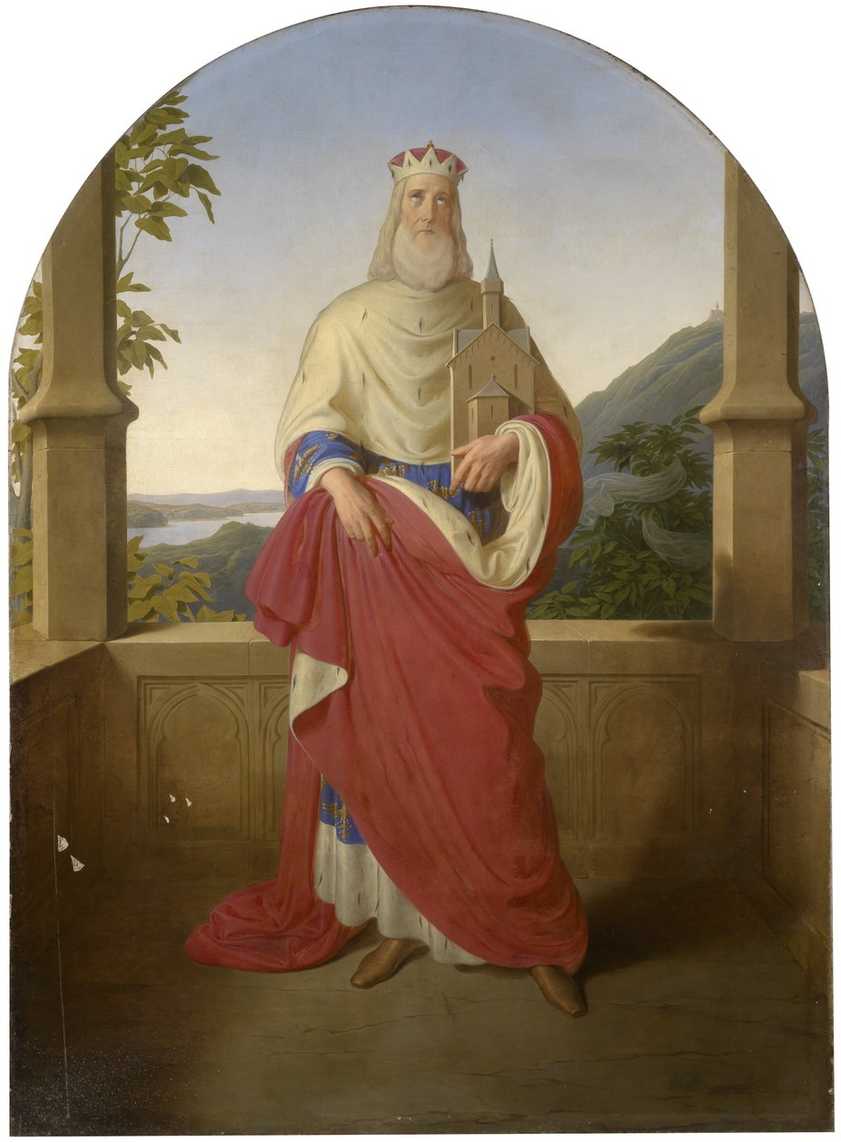 Szent Lipót a Dunára és a háttérben a Leopoldsbergre néző kilátással alkotó: Wilhelm August Rieder