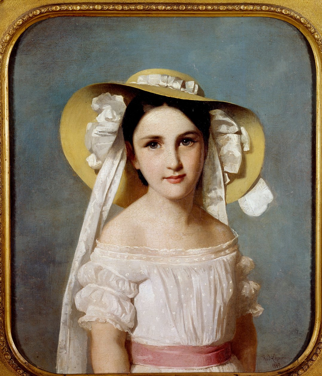 Emily Leo kisasszony portréja. Egy fiatal lány portréja. Whilem Lehmann (1819-1905) festménye alkotó: Wilhelm Auguste Rudolf Lehmann