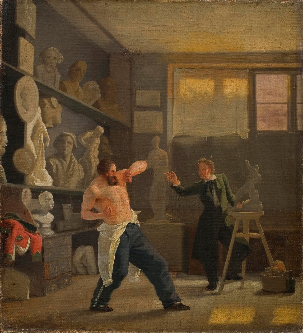 Egy szobrász a stúdiójában az életből dolgozik. Az érmes Christen Christensen. alkotó: Wilhelm Bendz