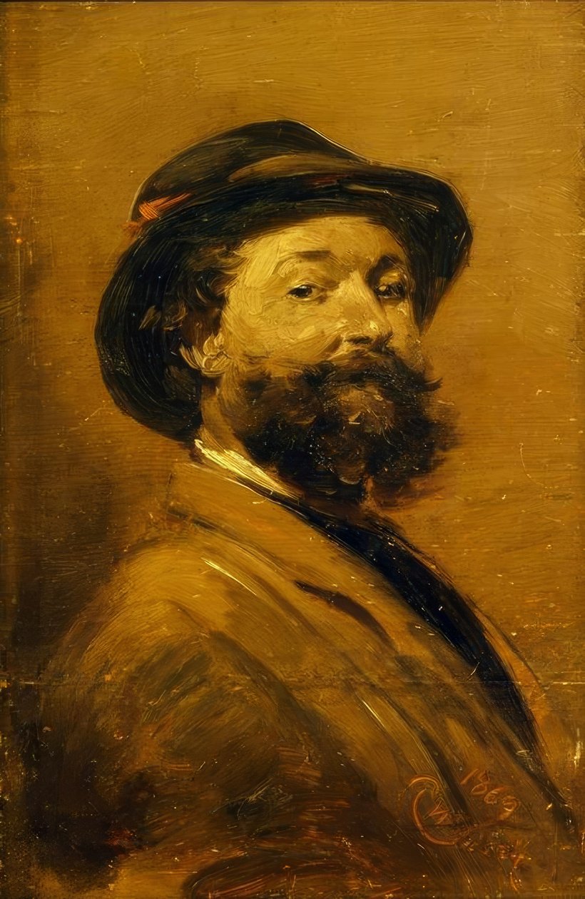 Önarckép szürke-barna színben alkotó: Wilhelm Busch