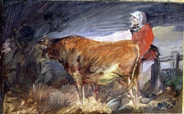 Nő és egy tehén a tájon alkotó: Wilhelm Busch