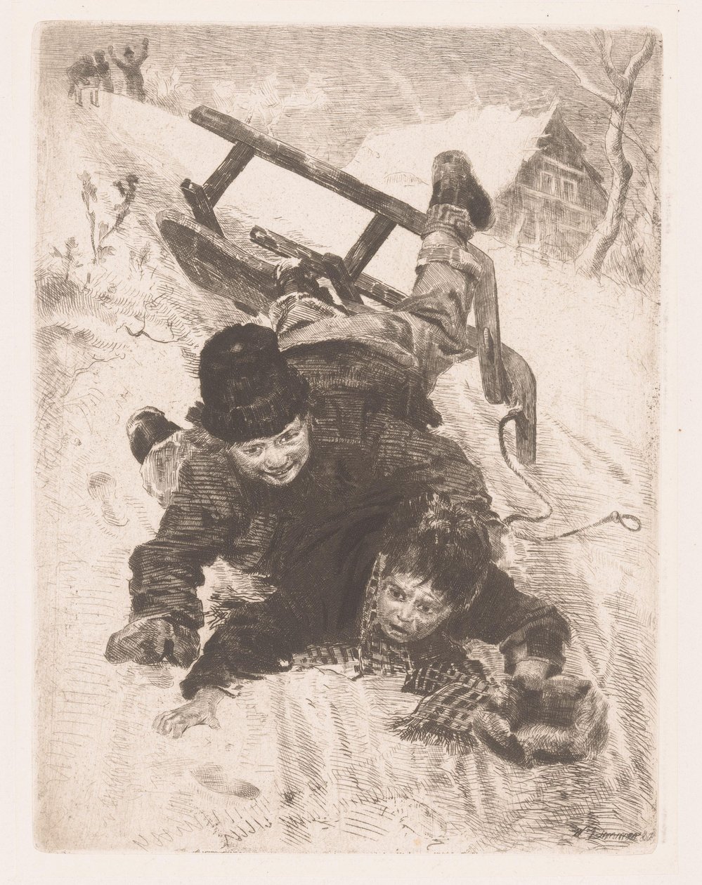 Két fiú leesik a szánról alkotó: Wilhelm Carl August Zimmer