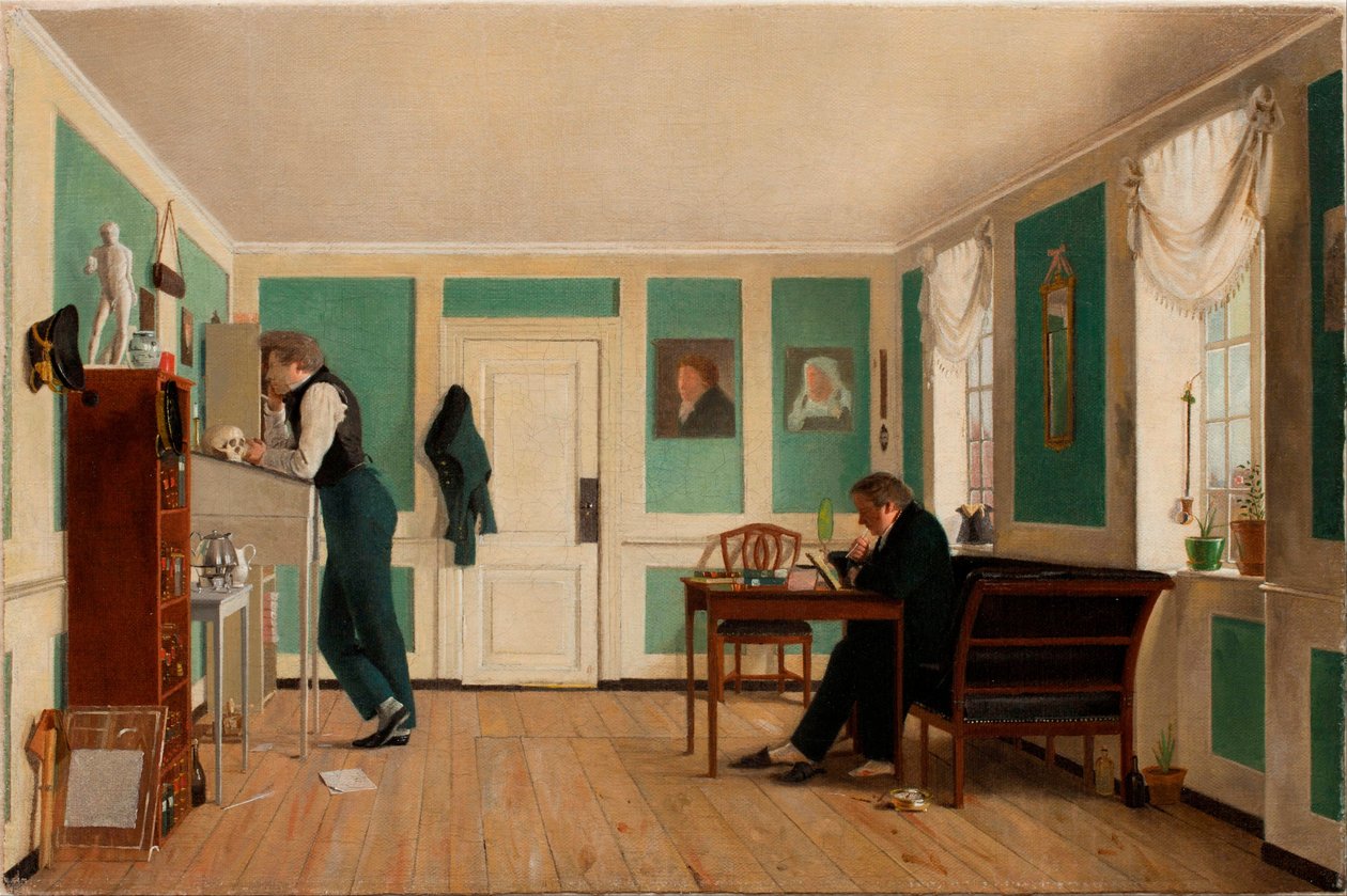 Belső kép az Amaliegade-ból, Carl Ludvig Bendz kapitány áll és Dr. Jacob Christian Bendz ül. alkotó: Wilhelm Ferdinand Bendz
