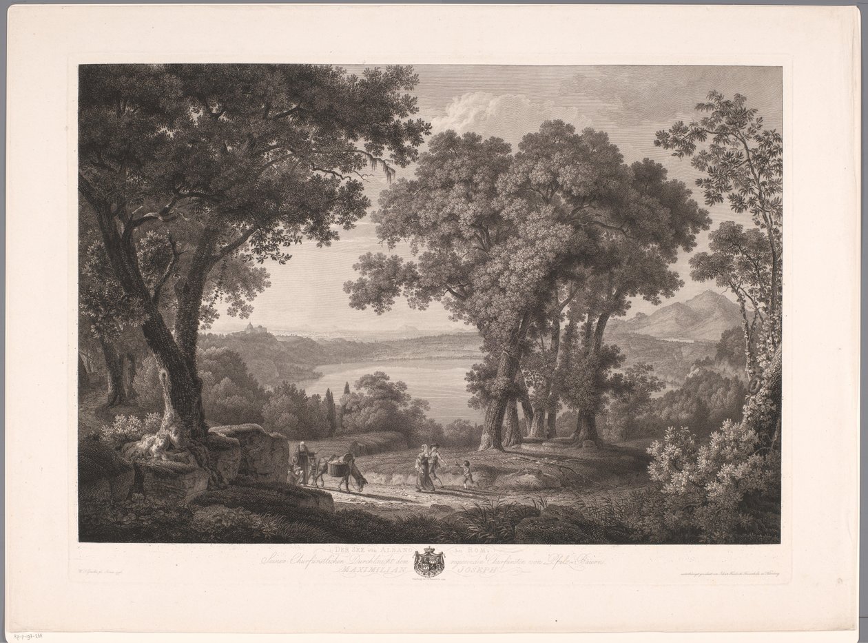 Kilátás az Albano-tóra Róma közelében Der See von Albano dei Rom (cím a tárgyon) alkotó: Wilhelm Friedrich Gmelin