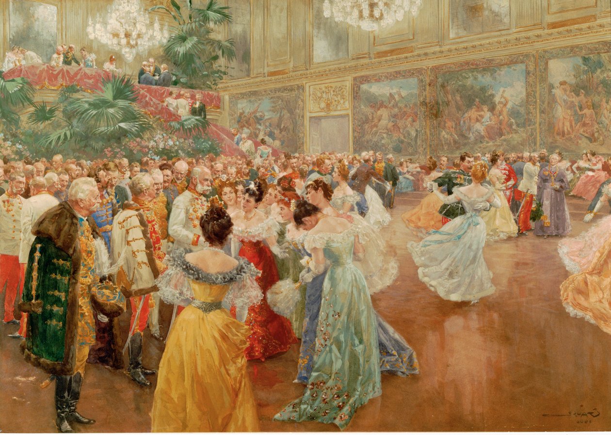Udvari labda a Redoutensaele-ben, császári palota, Bécs ... (akvarell) alkotó: Wilhelm Gause