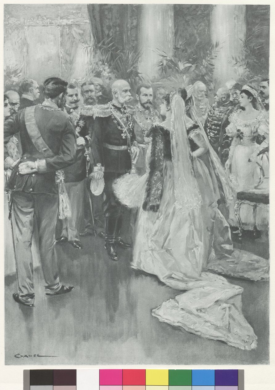 I. Ferenc József császár és II. Miklós cár Péterváron a nagy díszvacsora után alkotó: Wilhelm Gause