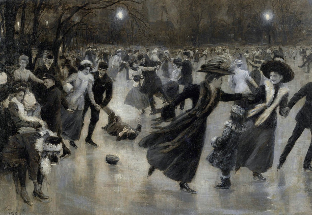 ""Egy buli a jégen" (Party on the Ice) Korcsolyázók a Belle Epoque festményében, Wilhelm Gause (1853-1916) alkotó: Wilhelm Gause