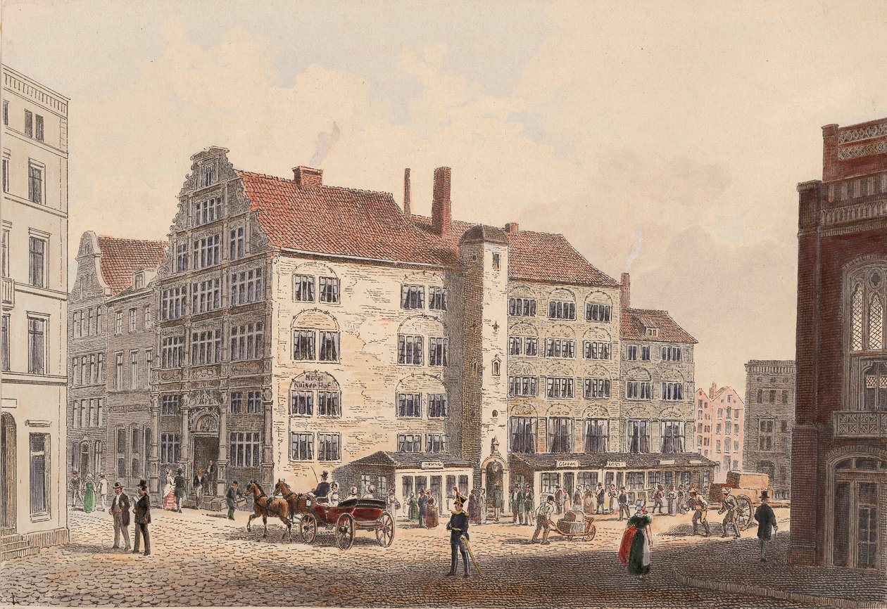 Hamburg 1845 kaiserhof hotel oldalnézetből alkotó: WIlhelm Heuer