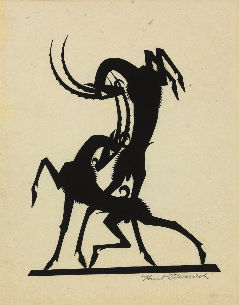 Harcoló kecskék, 1920 körül (vágott papír, szövetre fektetve) alkotó: Wilhelm Hunt Diederich