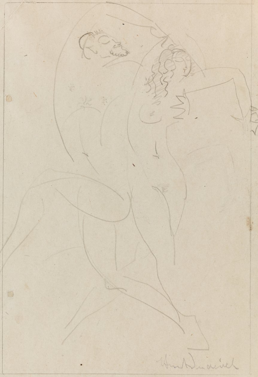Nimfa és szatír, 1915 körül (grafit, papír) alkotó: Wilhelm Hunt Diederich
