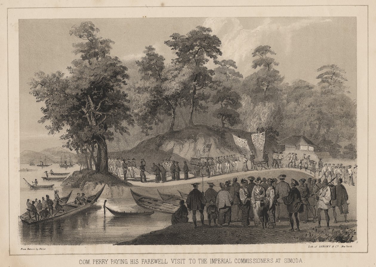 Com. Perry búcsúlátogatása a birodalmi biztosoknál Simodában, 1855 alkotó: Wilhelm Joseph Heine