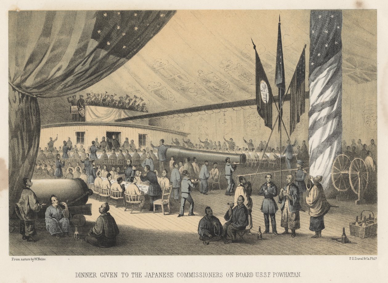 Vacsora a japán biztosoknak a U.S.S.F. fedélzetén Powhatan, 1855 alkotó: Wilhelm Joseph Heine