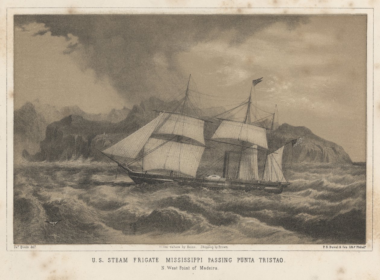 Amerikai Steam Fregatt Mississippi Punta Tristao mellett, 1855 alkotó: Wilhelm Joseph Heine