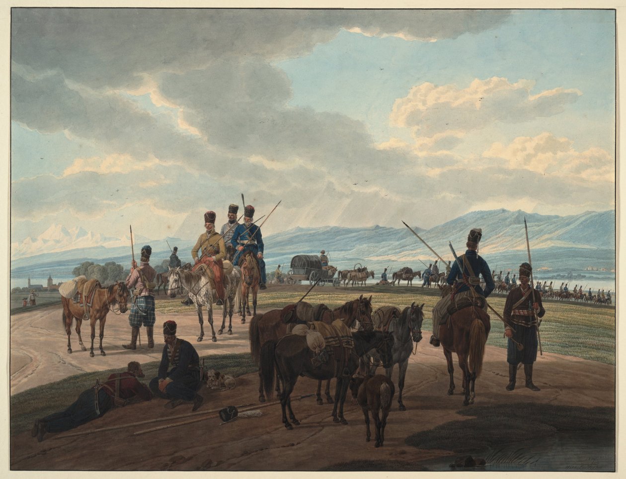 Orosz kozákok 1804 márciusában alkotó: Wilhelm Kobell Ritter von