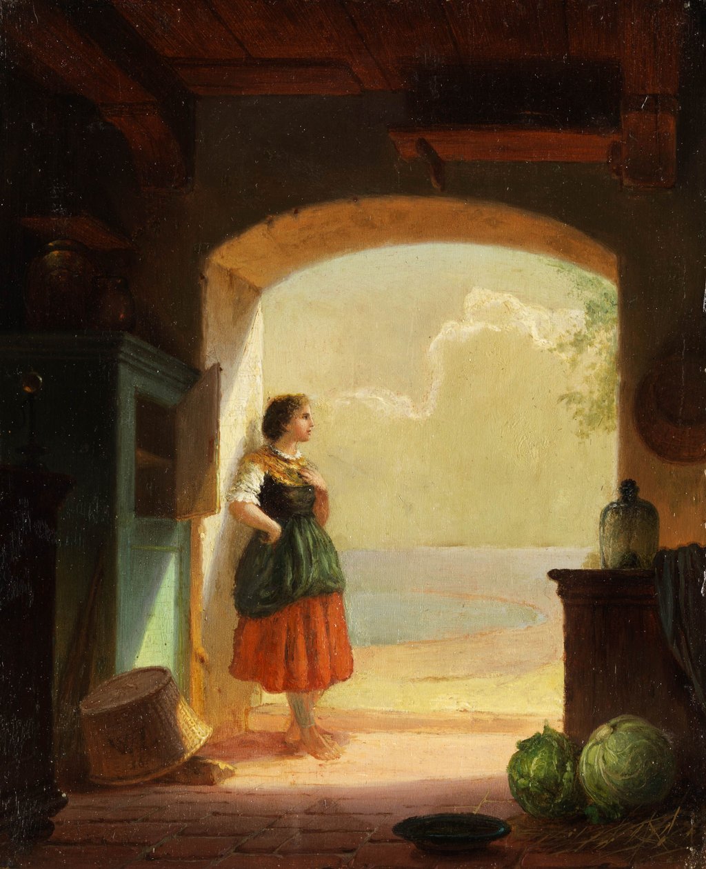Fiatal lány a kapu bejáratánál. 22,5x19 cm alkotó: Wilhelm Lichtenheld