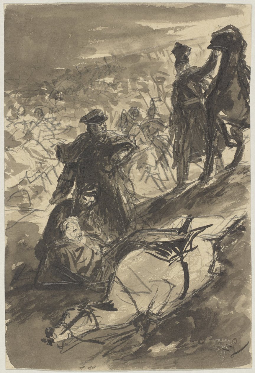 Blucher bukása a Ligny-i csatában alkotó: Wilhelm Lindenschmit der Jüngere