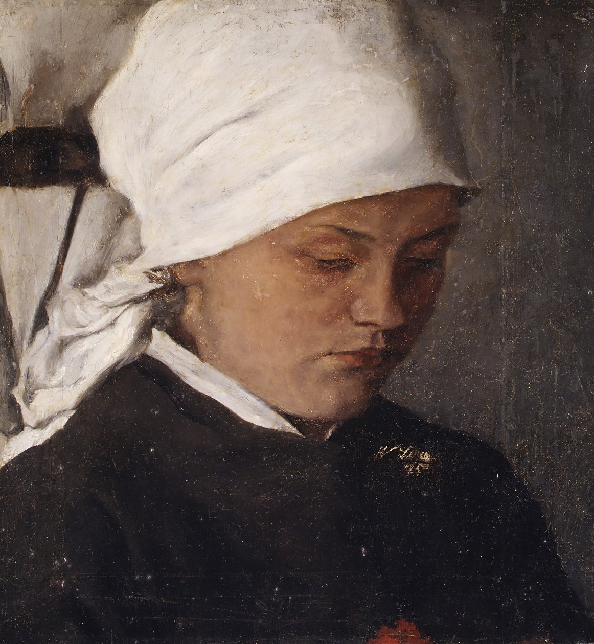 Parasztlány fehér fejkendővel, 1885. alkotó: Wilhelm Maria Hubertus Leibl