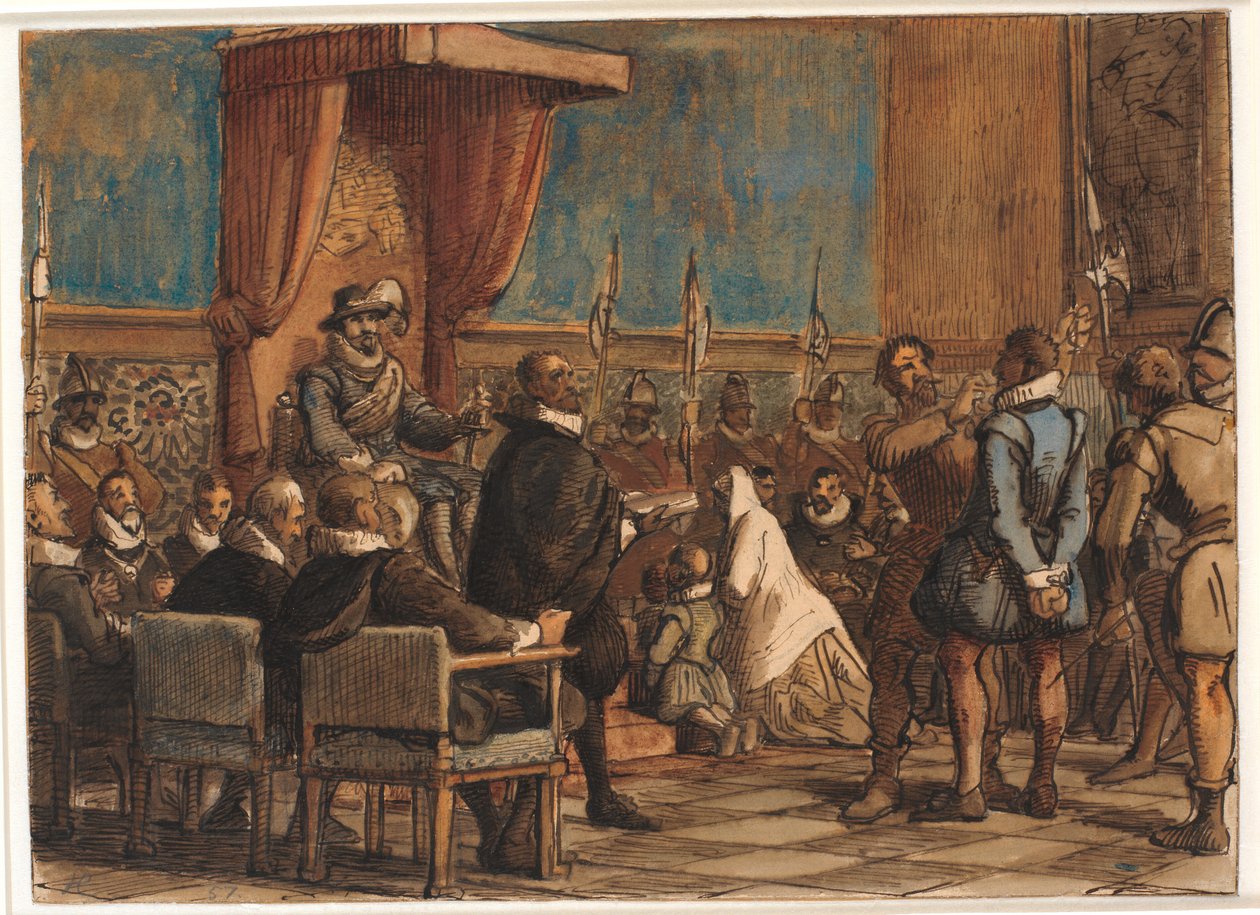 Chr. 4. hagyja, hogy a hóhér átvegye a parancsnoki láncot és a kardot Christopher Rosenkrantz hamisítótól alkotó: Wilhelm Marstrand