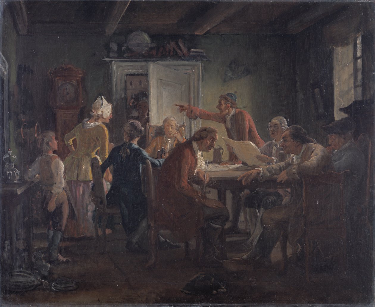 Collegium Politicum. Ludvig Holberg: A politikai bűzös, I. felvonás 2. jelenetéből. alkotó: Wilhelm Marstrand