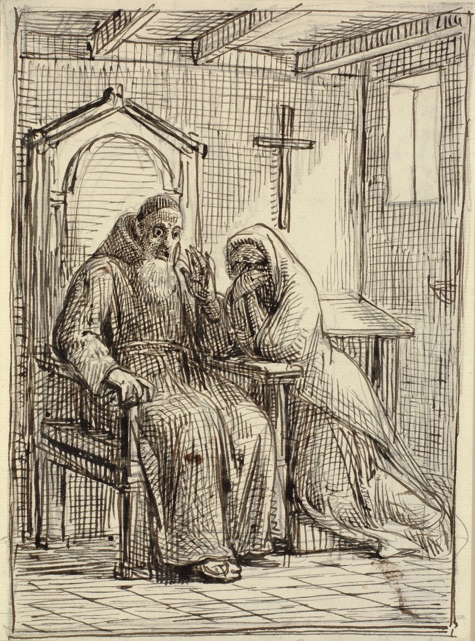 A rémült gyóntató alkotó: Wilhelm Marstrand