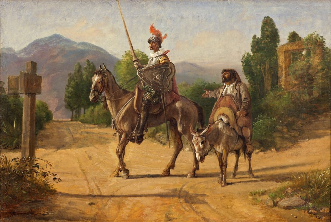 Don Quijote és Sancho Panza egy útkereszteződésnél, 1847 után (olaj, vászon) alkotó: Wilhelm Marstrand