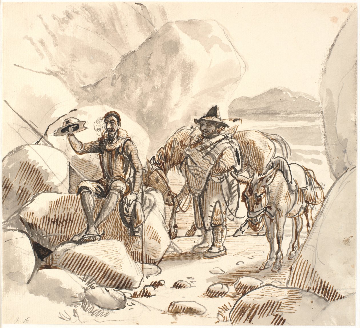 Don Quijote megtanítja Sanchót a lovagok hírnevére és jövőjére alkotó: Wilhelm Marstrand