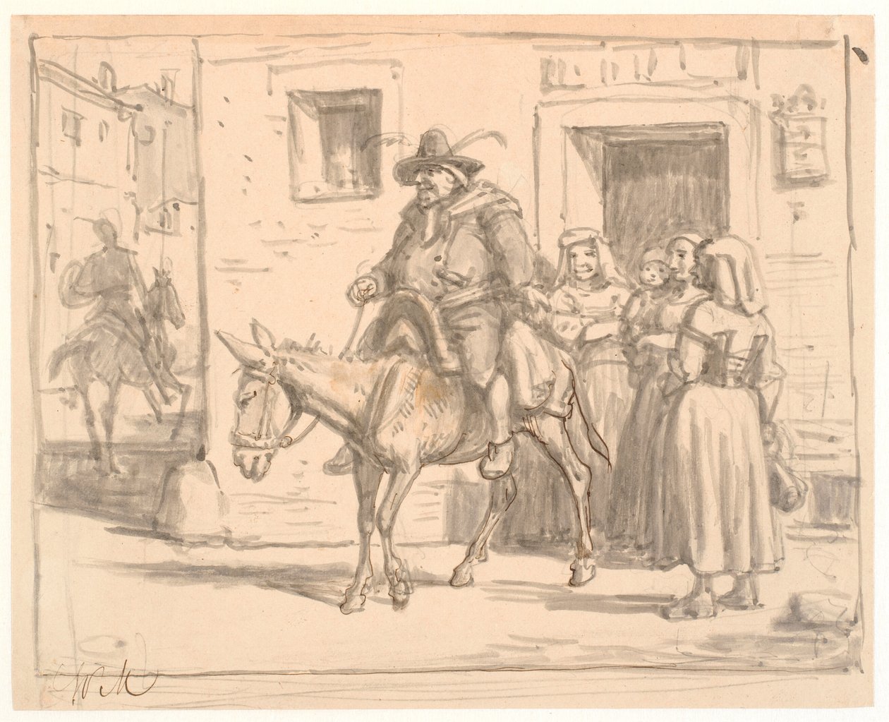 Don Quijote és Sancho Panza elhagyja a kocsmát alkotó: Wilhelm Marstrand