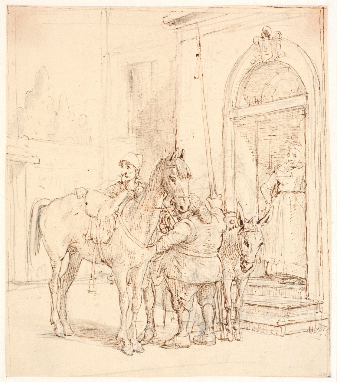 Don Quijote és Sancho Panza a kocsmán kívül alkotó: Wilhelm Marstrand