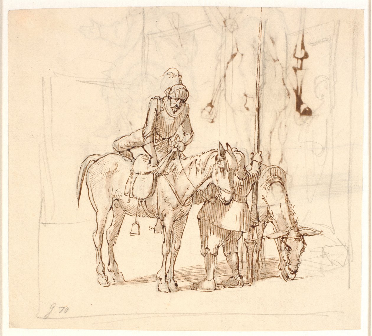 Don Quijote felszáll a lovára alkotó: Wilhelm Marstrand