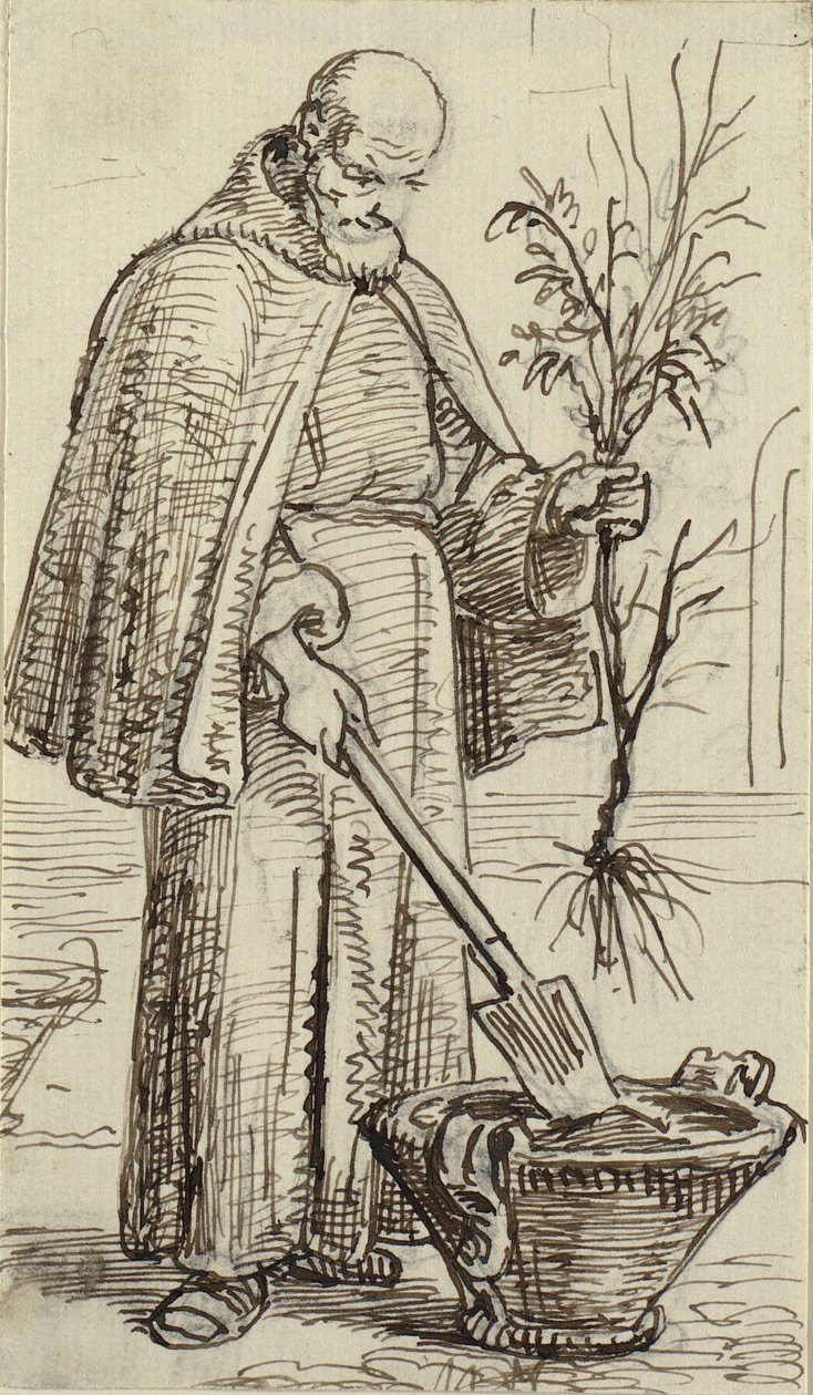 Egy szerzetes fát ültet alkotó: Wilhelm Marstrand