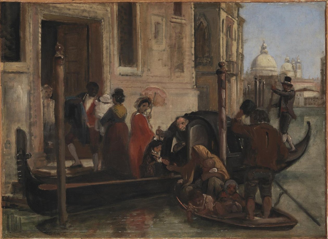 Leszállás Velencében. Távolban S. Maria delle Salute alkotó: Wilhelm Marstrand