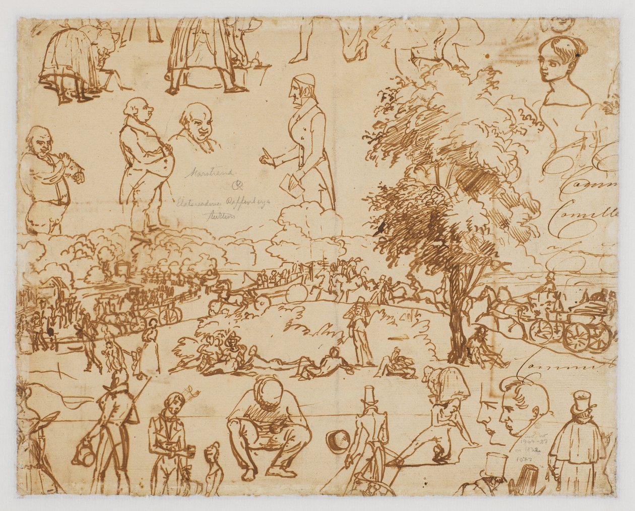 Landschaft mit Pferdewagen und zahlreichen Figurenskizzen alkotó: Wilhelm Marstrand