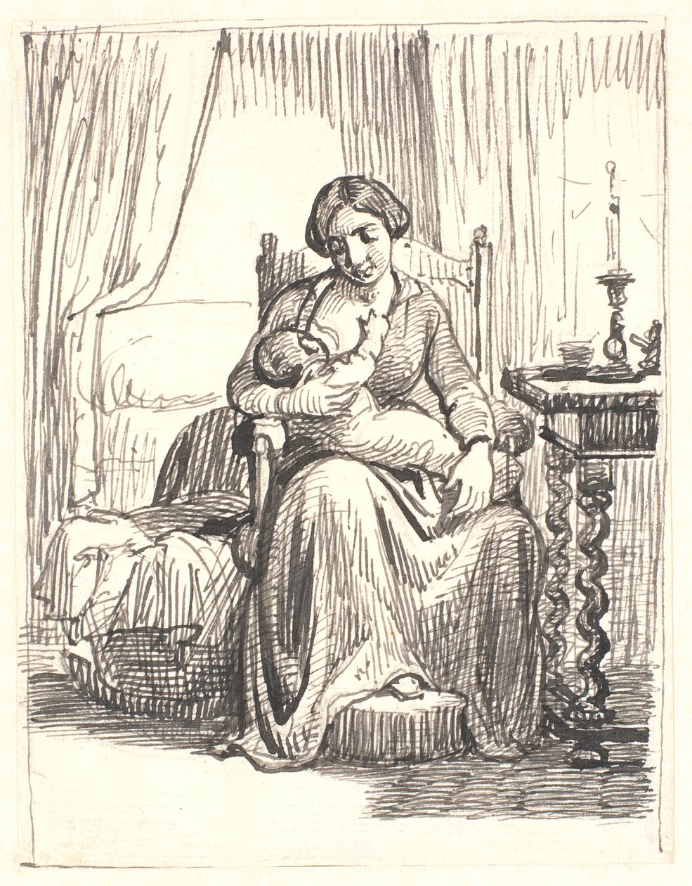 Anya szoptatós gyermekkel, t.h. megvilágított fény alkotó: Wilhelm Marstrand