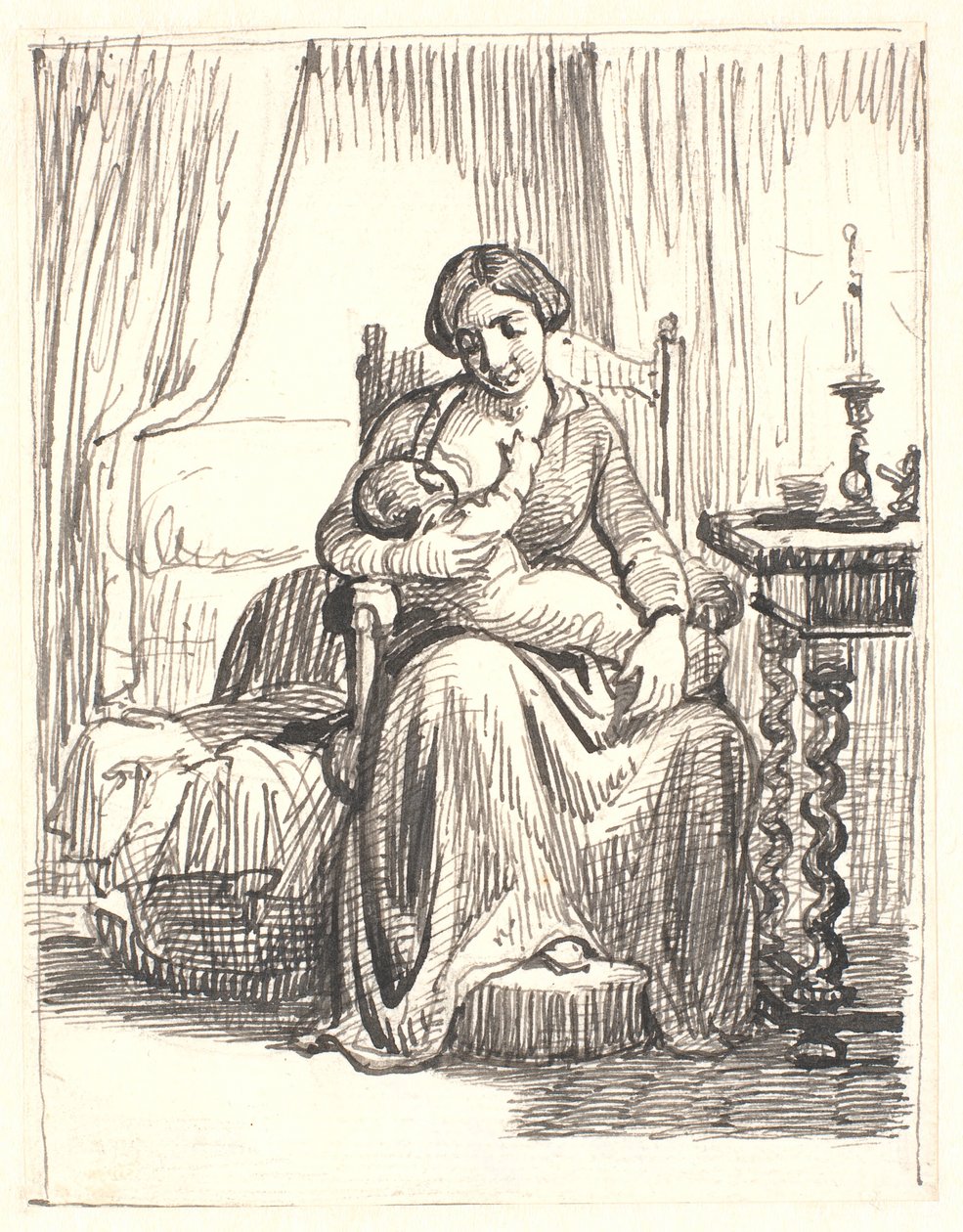 Anya szoptatós gyermekkel, t.h. megvilágított fény alkotó: Wilhelm Marstrand