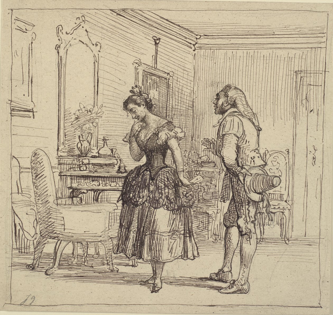 Rosina átadja Figarónak a levelet Almaviva grófnak. (A sevillai borbély) alkotó: Wilhelm Marstrand
