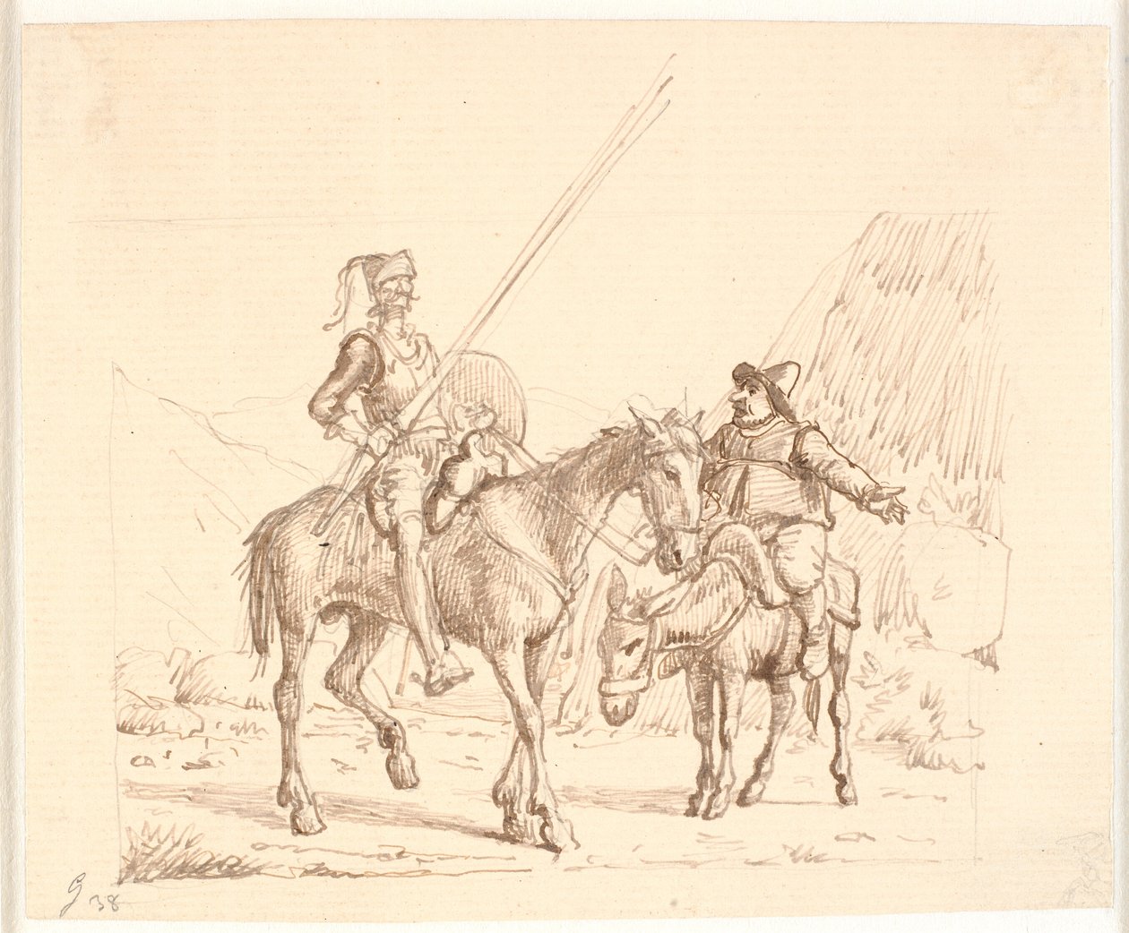 Sancho a szamáron magyaráz valamit Don Quijotének alkotó: Wilhelm Marstrand