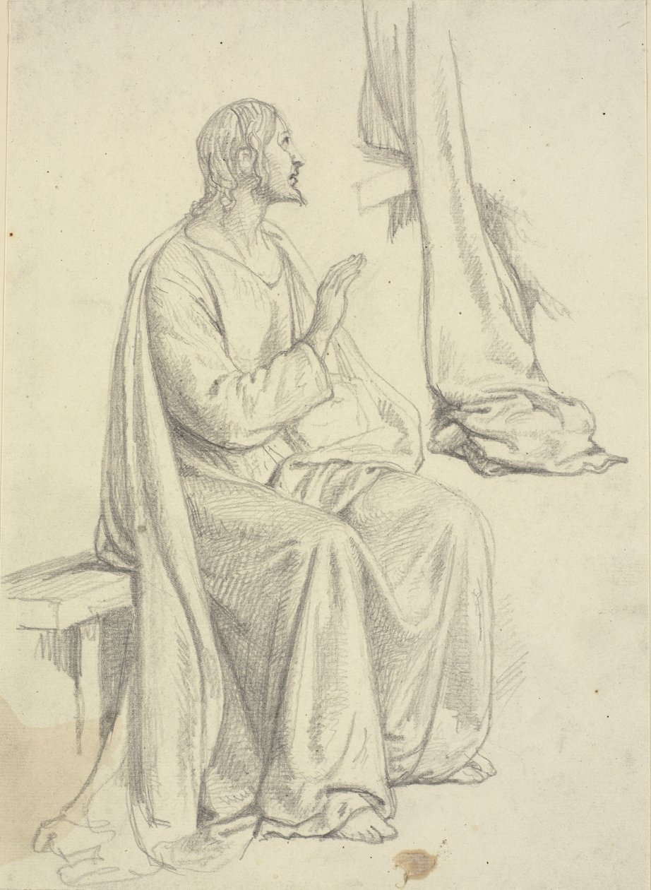 Ülő Jézus, valamint drapériás dolgozószoba alkotó: Wilhelm Marstrand