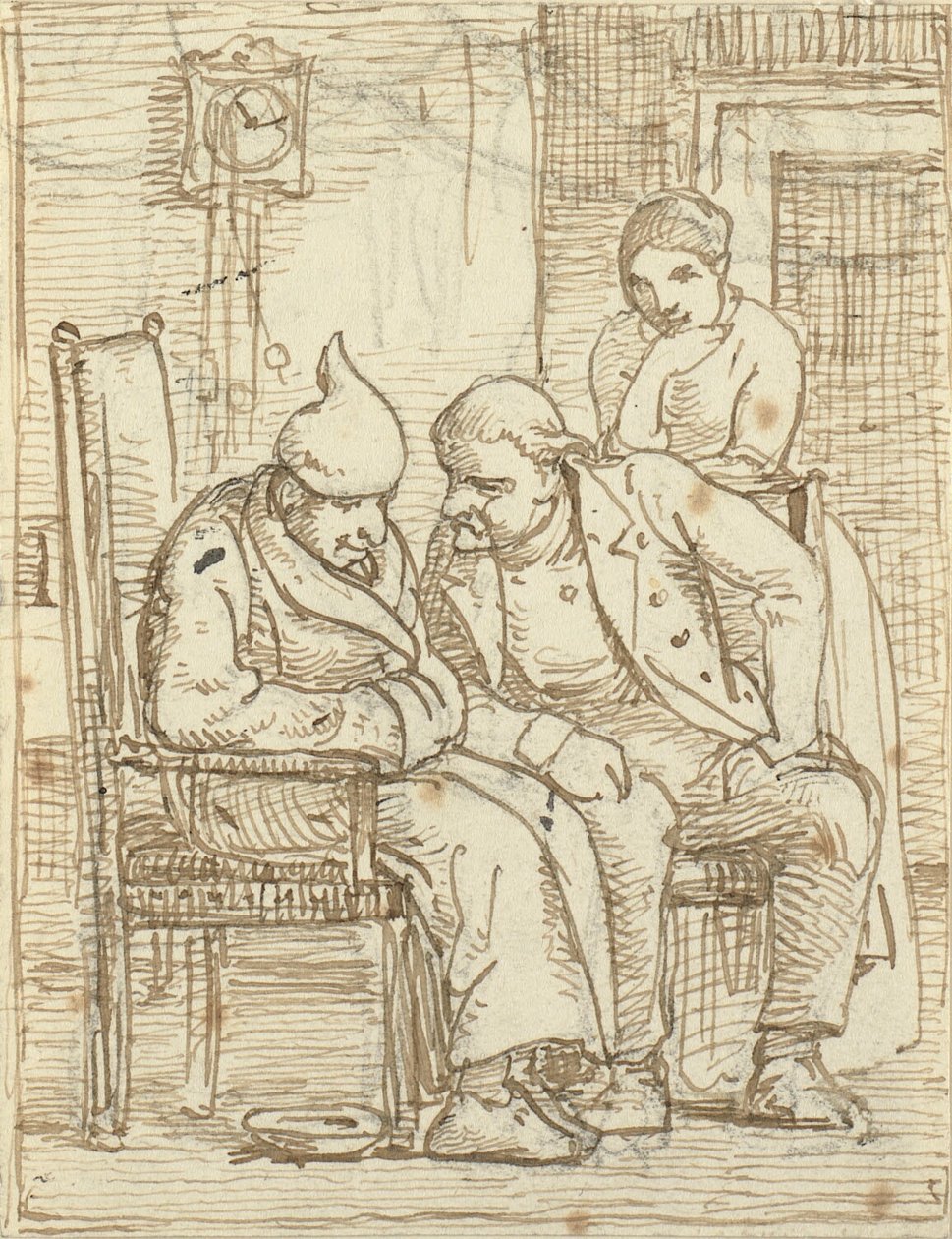Két férfi beszélget, a régi televízió. hálósapkával. Szintén nő alkotó: Wilhelm Marstrand