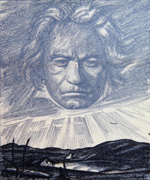 Tisztelgés Beethoven géniuszának, illusztráció a „Simplicissimus” magazinból, München 1920 (litho) alkotó: Wilhelm Schulz