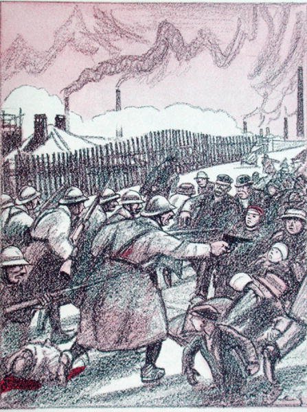 A francia hadsereg elnyomása a Ruhr-vidéki megszállás alatt, a „Simplicissimus”-ból, 1924. január (színes litho) alkotó: Wilhelm Schulz
