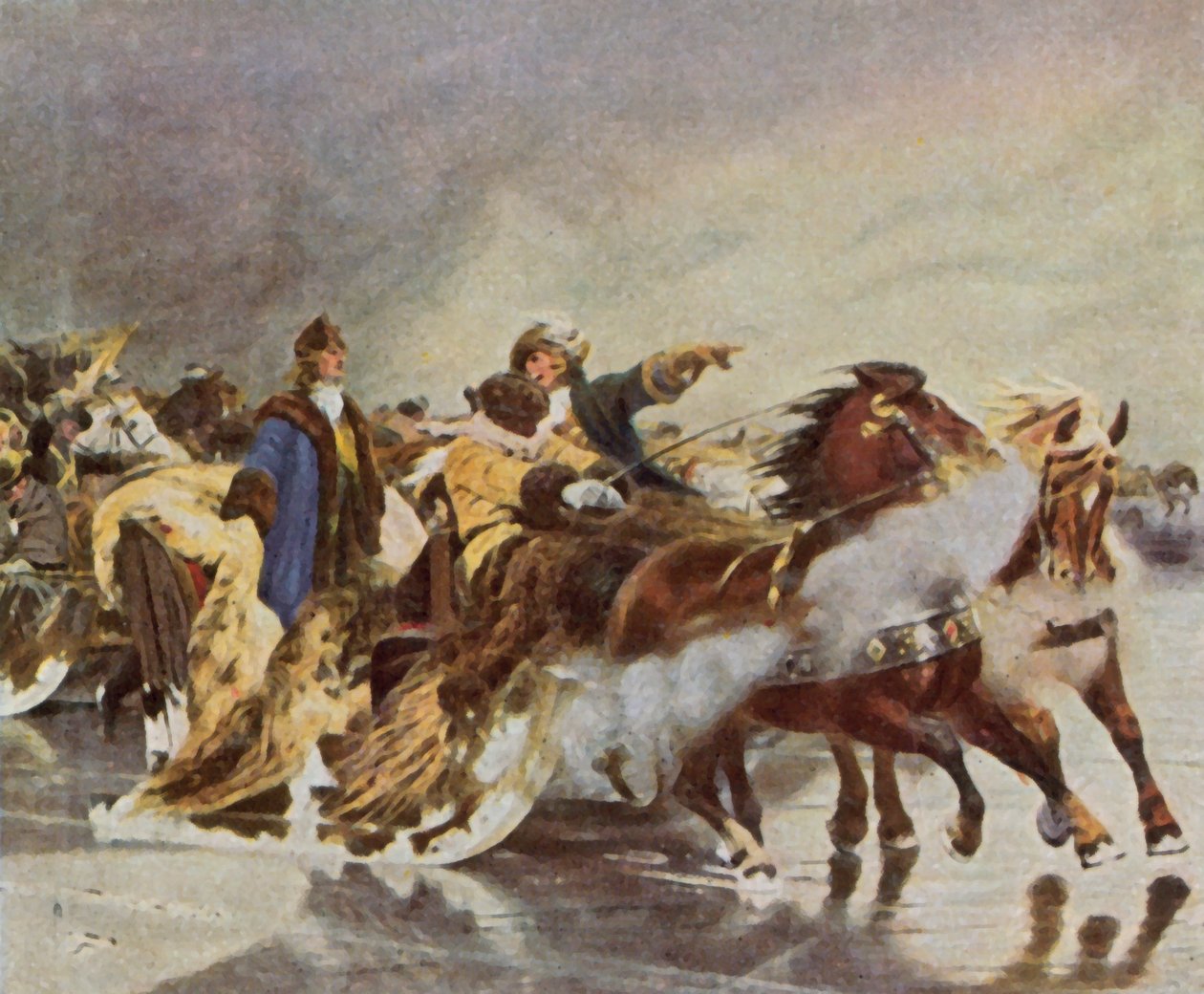 A Nagy Választó átkelése a Kurlandi lagúnán, 1679. január (nagyított színes litográfia) alkotó: Wilhelm Simmler