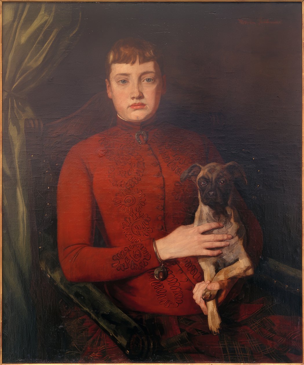 Hölgy kölyökkutyával alkotó: Wilhelm Trübner