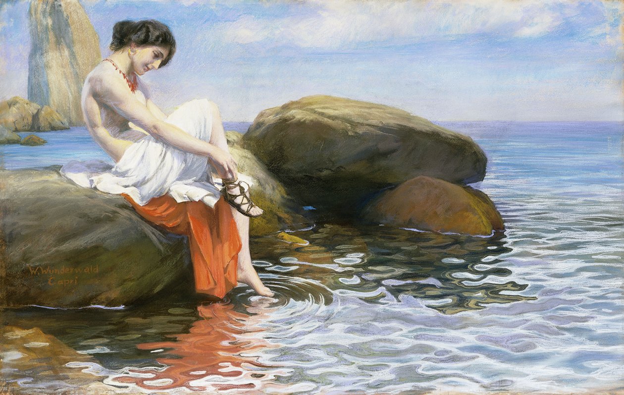 Felkészülés a fürdésre (pasztell, papíron) alkotó: Wilhelm Wunderwald