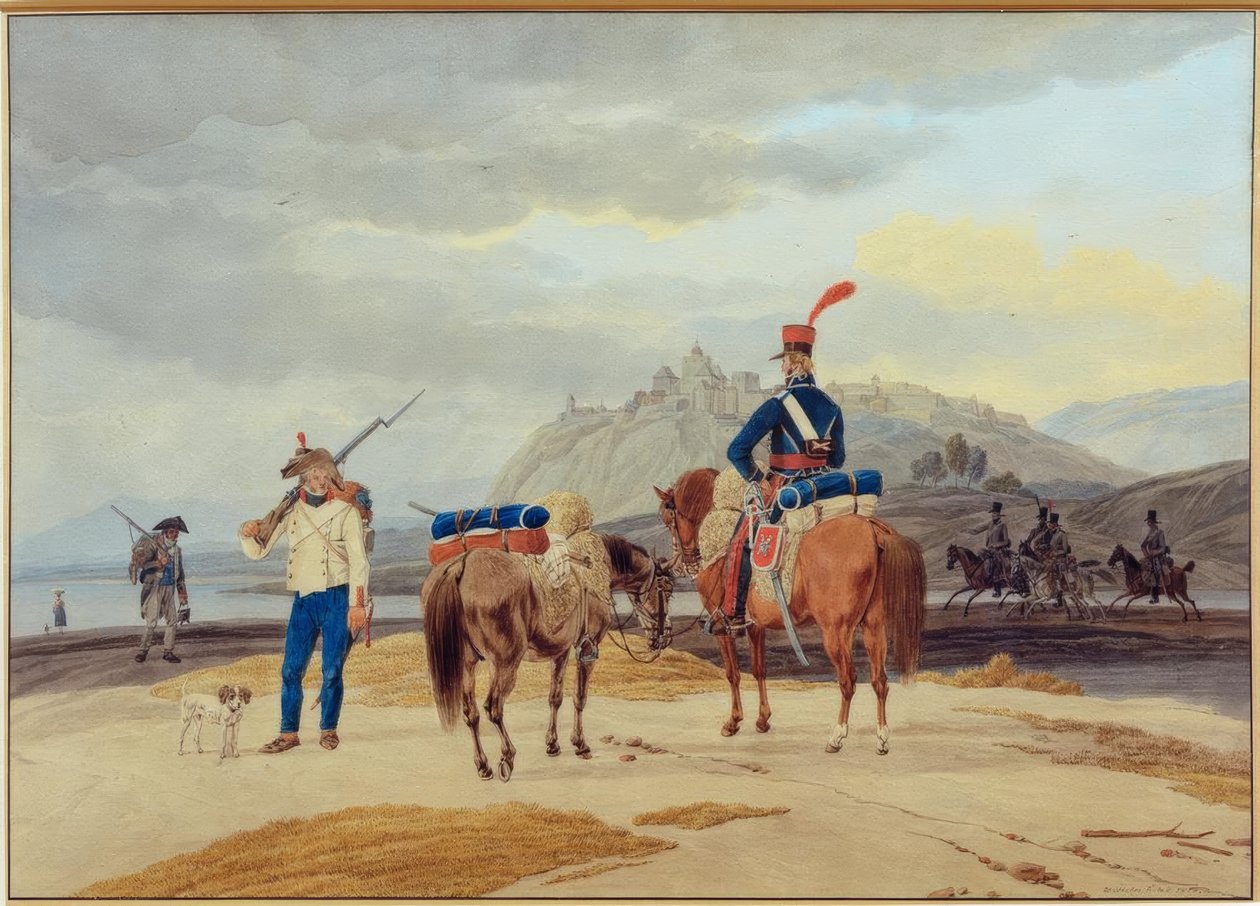 Francia katonák egy erőd előtt alkotó: Wilhelm von Kobell