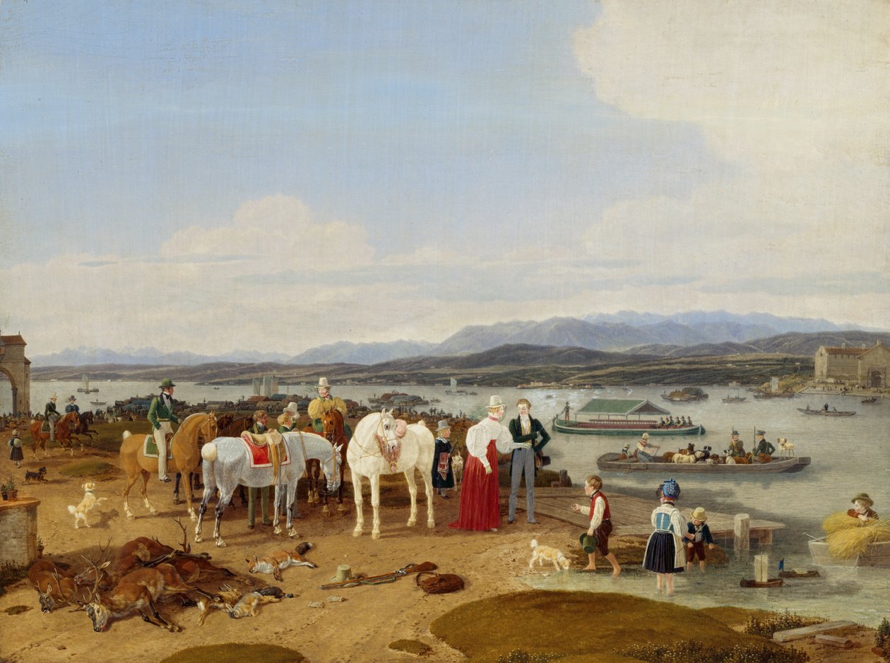 A Bodeni-tónál folytatott vadászat után alkotó: Wilhelm von Kobell