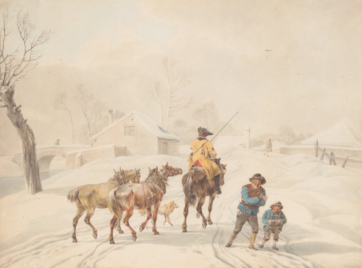 Posta lovon téli tájon, kb. 1798. alkotó: Wilhelm von Kobell