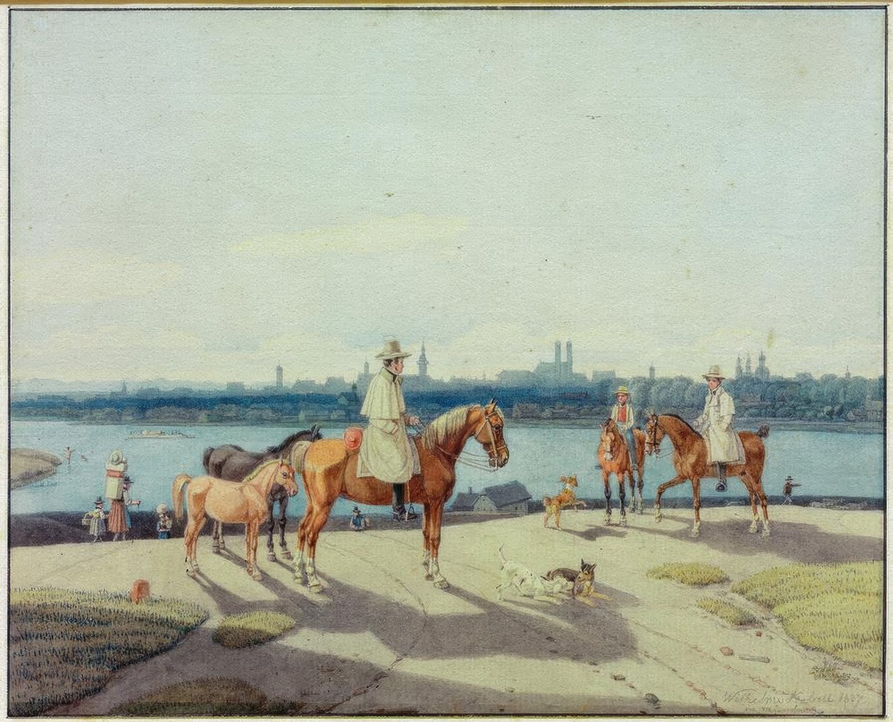Lovasok az Isar partján München előtt alkotó: Wilhelm von Kobell