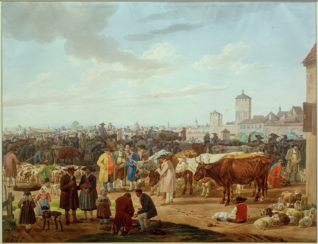 Marhapiac egy város szélén alkotó: Wilhelm von Kobell